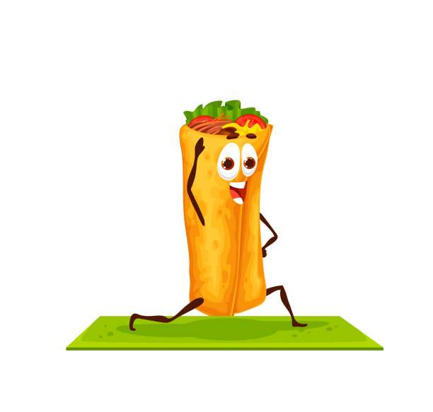 卡通墨西哥卷饼人物在瑜伽健身图片下载
