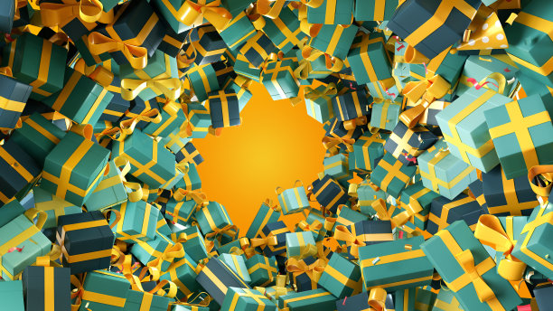 隧道的礼品盒和装饰，3D渲染图片下载