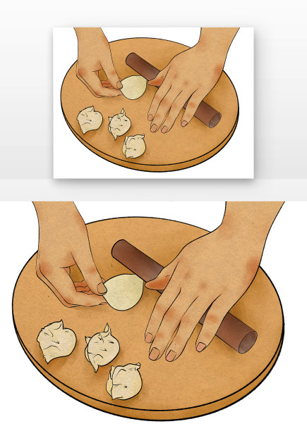 黄色写实擀面杖立冬俯视手包饺子元素图片下载