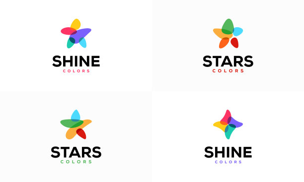 一套彩色星星设计概念矢量插图图片下载