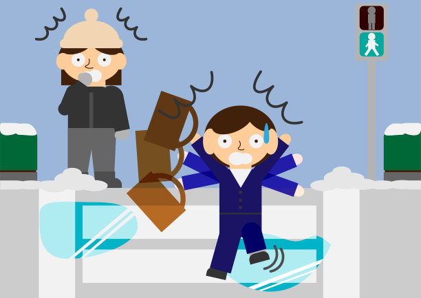 行人过马路的路面因为平时的着装而结冰，差点摔倒的人图片下载