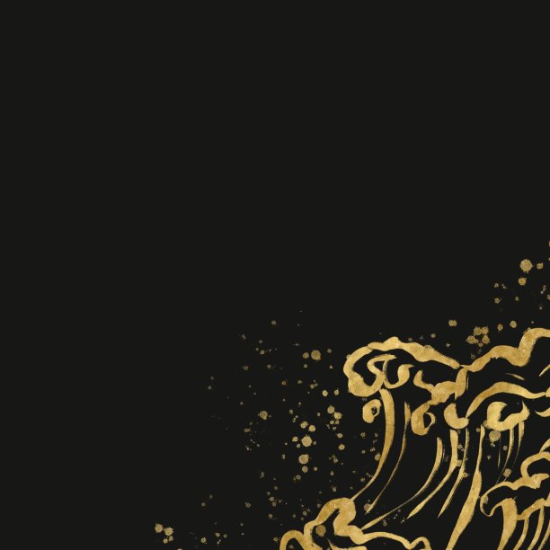 正方形抽象旗帜与金色波浪图案与海洋图像在黑色背景。空间的文本。传统日本风格概念的笔触。动水溅图片下载