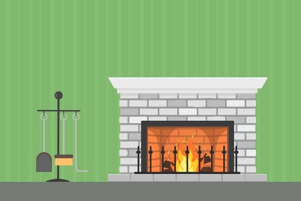 复古壁炉与配件的墙壁背景图片下载