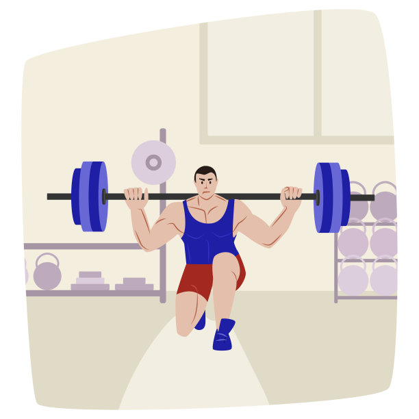 一个人在健身房举起杠铃。矢量平面插图。练习的开始。力量训练。图片下载