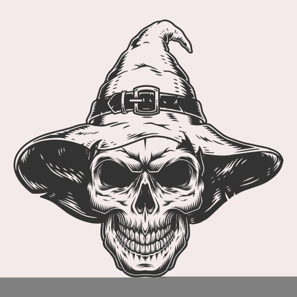 万圣节骷髅头单色徽章复古图片下载