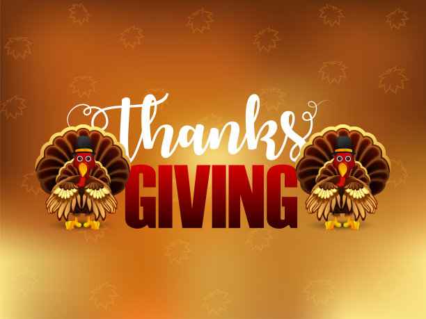 感恩节贺卡上有火鸡鸟、南瓜图片下载