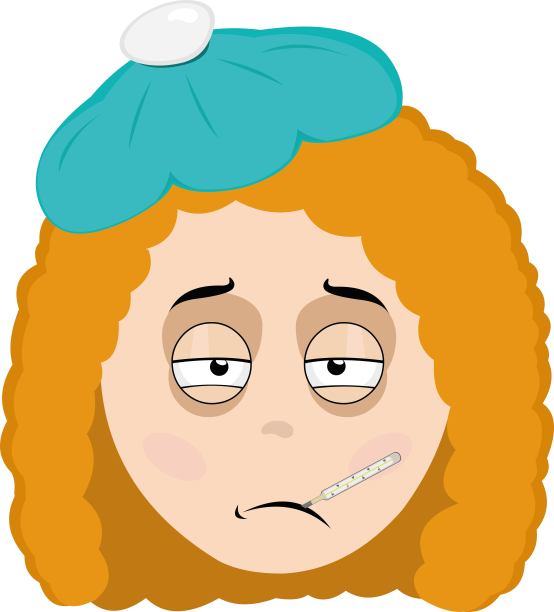 矢量头女孩卡通生病温度计图片下载