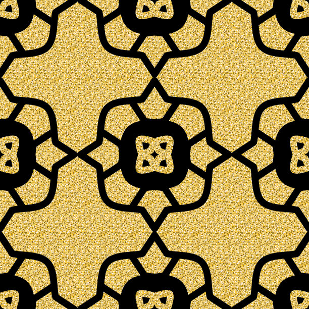 闪闪发光的金色无缝阿拉伯式图案，闪闪发光的阿拉伯黑金背景的纺织品和包装纸图片下载