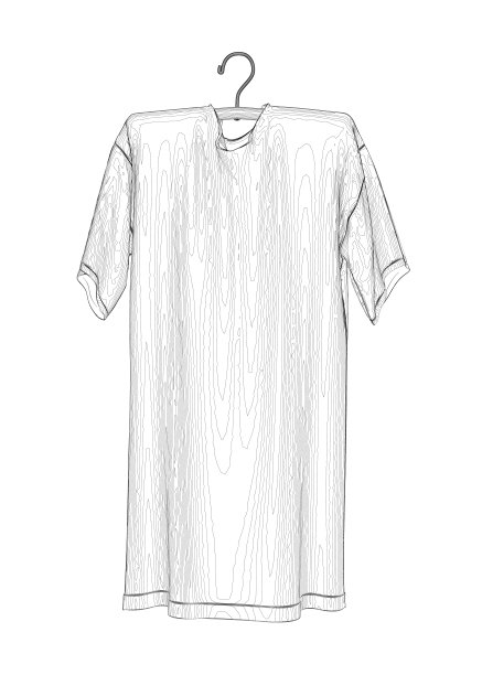 轮廓的t恤挂在衣架从黑色的线孤立在白色的背景。前视图。矢量插图。图片下载