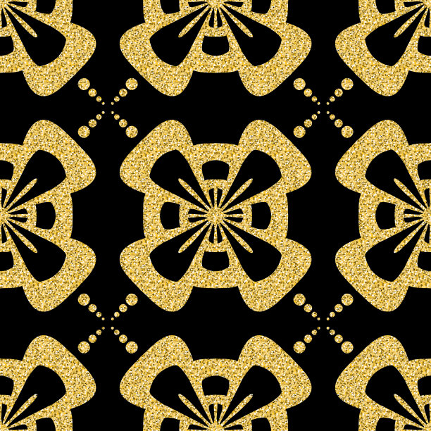 阿拉伯风格闪烁金色无缝图案，黑金图案设计图片下载
