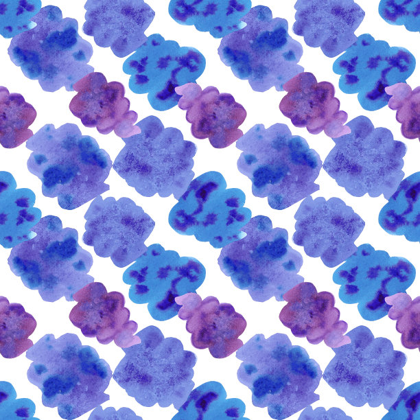 手绘水彩蓝色和紫色斑点无缝模式在白色背景。剪贴簿设计元素。排版海报，婚礼请帖，明信片，标签，横幅设计。图片下载