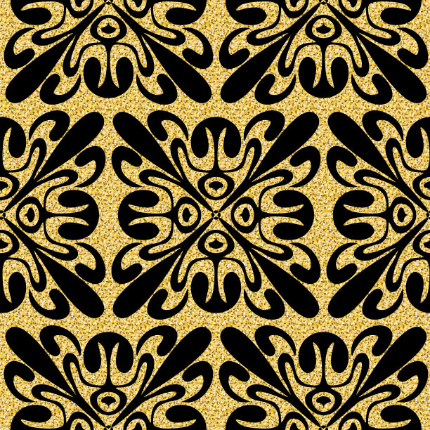 阿拉伯无缝图案黑金闪烁色彩，豪华瓷砖马赛克对称闪方图案为设计图片下载