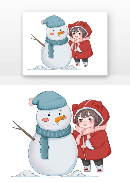 女孩堆雪人图片下载
