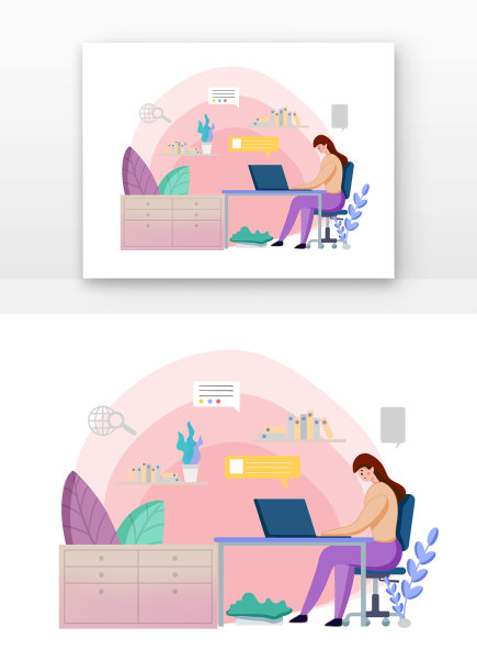 扁平程序员和电脑工作元素图片下载