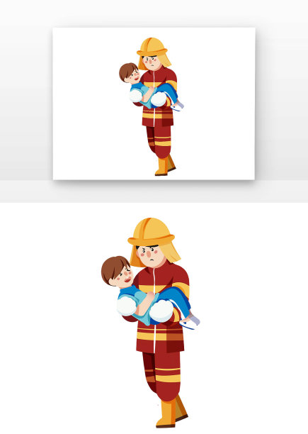 手绘卡通消防员救人图片下载