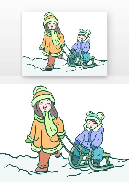 滑雪儿童手绘人物图片下载
