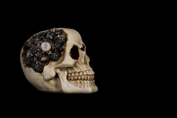 头骨和齿轮家的头骨和齿轮的大脑戏剧性的一天死亡雕像图片下载