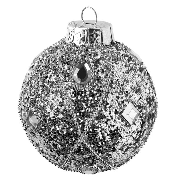 银色圣诞球与水钻隔离在白色背景图片下载