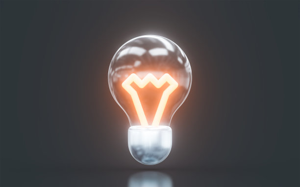 玻璃形态的灯泡标志与真实的看黑暗的背景3d渲染图片下载