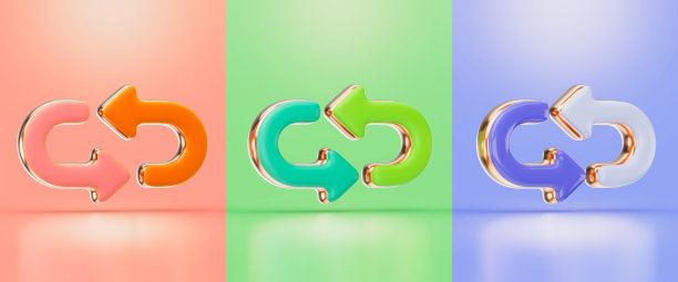 两个曲线箭头标志红绿紫颜色3d渲染概念为图片下载