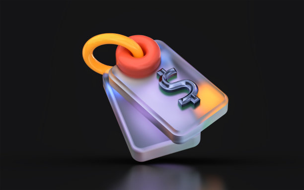 玻璃形态美元标签图标与彩色渐变光上暗图片下载