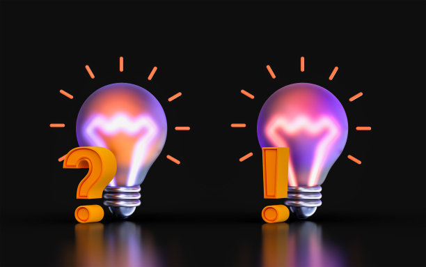 玻璃感叹问题灯泡图标与彩色渐变灯图片下载