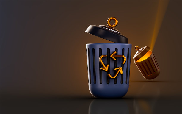 回收站图标与箭头符号在黑暗背景3d渲染图片下载