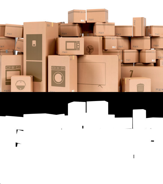 不同的设备箱设置在地面交付概念3d插图上的白色与alpha图片下载