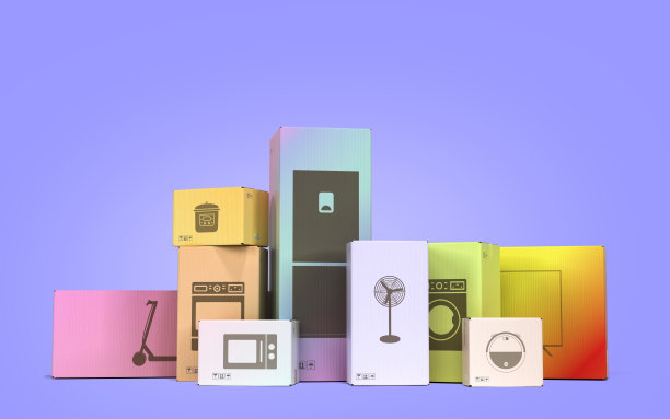 不同的设备箱设置在地面交付概念3d插图上的蓝色渐变图片下载