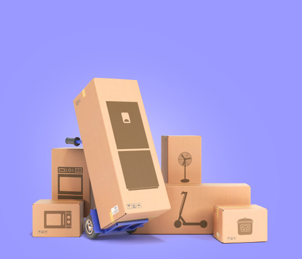 不同的电器箱设置在地面上的蓝色背景3d插图图片下载