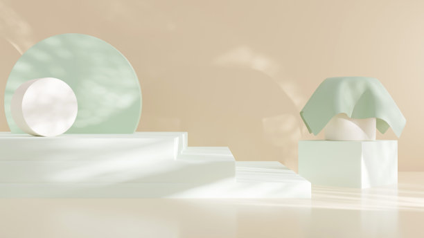 产品展示平台与阴影自然树叶在棕色背景。3 d渲染。图片下载