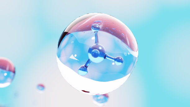 内部分子胶原蛋白透明液体泡在柔软的背景，概念护肤化妆品溶液。3 d渲染。图片下载