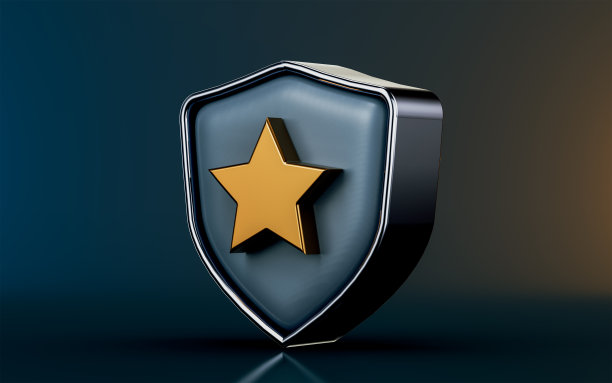 安全盾星图标上的黑暗背景3d渲染概念图片下载