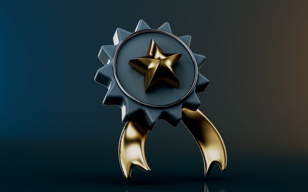 徽章上的星星图标在黑暗背景3d渲染概念的高级图片下载