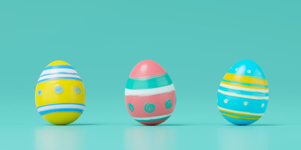 绿色背景下的复活节彩蛋3d效果图。图片下载