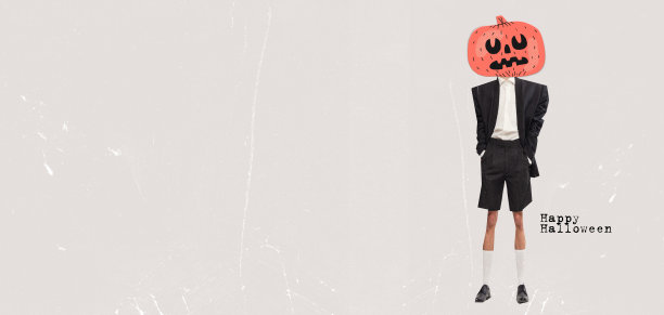 当代艺术拼贴。穿着黑白服装，大南瓜头的男人，种植园主。图片下载