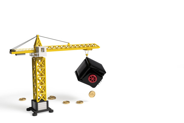 背景是一辆建筑起重机和一个银行保险箱，上面印着美元符号的硬币正从保险箱中涌出。关于模板的主题投资建设和我的投资将会赔钱。图片下载