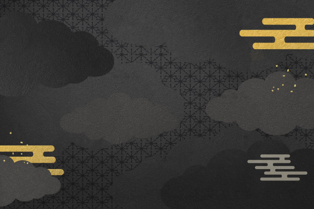日本风格的背景与金色的云海和黑色的纹理。新年贺卡，婚礼和其他庆祝活动的模板。图片下载