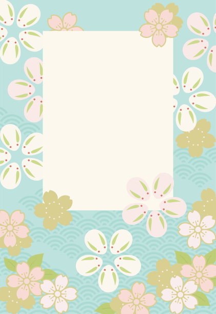 兔年贺年贺卡模板，没有问候语(日本花卉图案)图片下载