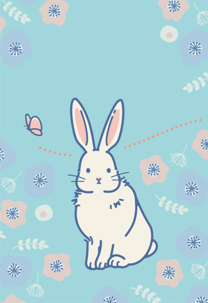 新年贺卡模板配可爱的兔子插画，没有一句问候图片下载