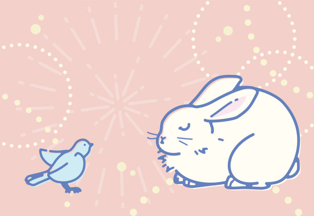 新年贺卡模板配可爱的兔子插画，没有一句问候图片下载