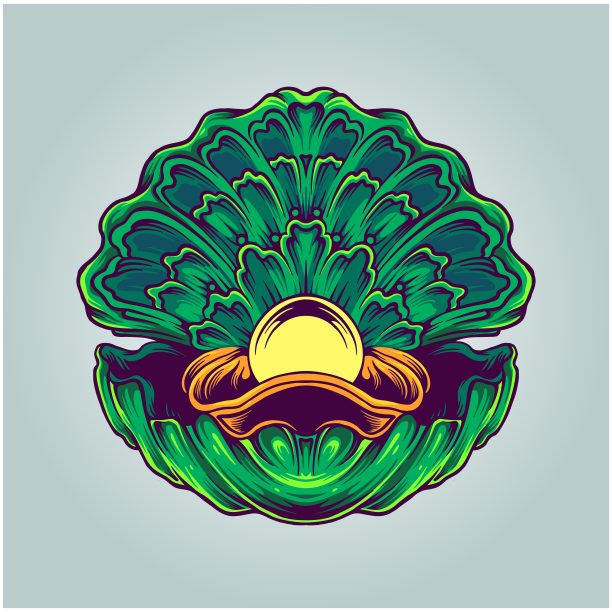 海洋开珍珠壳插画图片下载