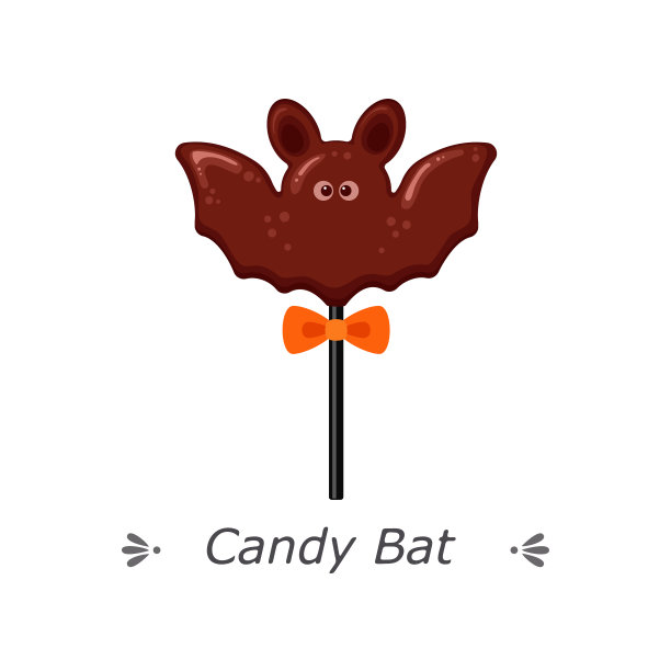 蝙蝠形状的巧克力棒带蝴蝶结。矢量插图孤立在白色背景上图片下载