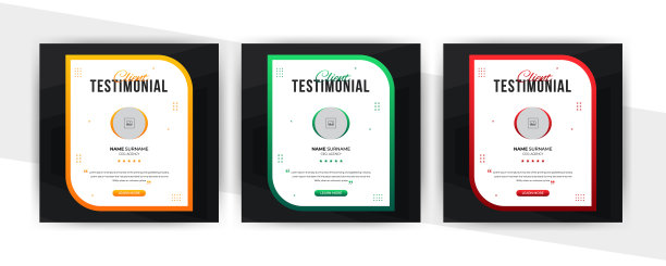 客户证明社交媒体帖子设计。客户服务反馈审查横幅与颜色变化模板图片下载