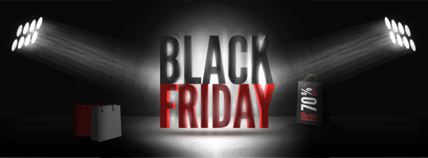 黑色星期五70%出售宽矢量横幅模板与透明聚光灯射线图片下载