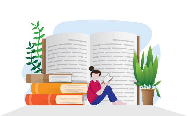 女孩阅读书籍插图，女孩学习考试，平面漫画风格孤立在白色BG图片下载