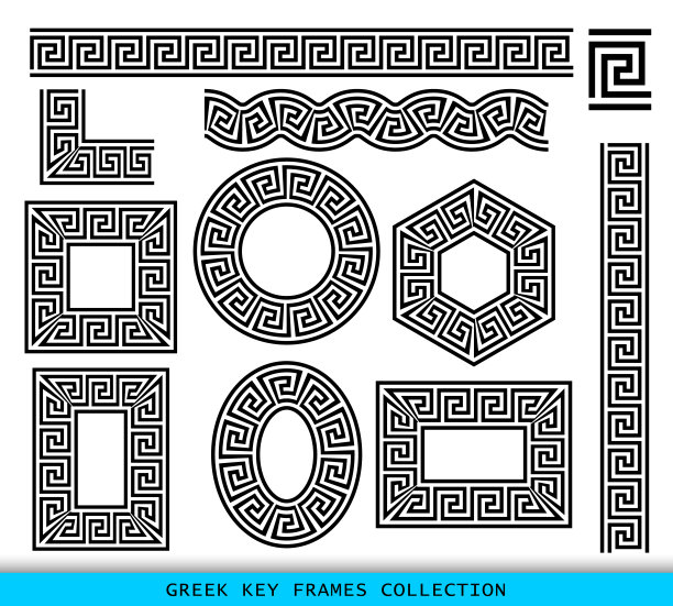 古希腊黑框图案收藏，一套来自希腊的古董边框图片下载
