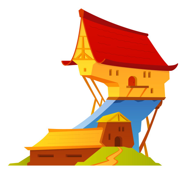 悬崖上的房子-现代平面设计风格单一孤立的形象图片下载