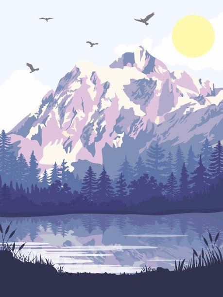 景观插画，自然景观背景。墙艺术向量图片下载