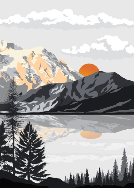 景观插画，自然景观背景。墙艺术向量图片下载